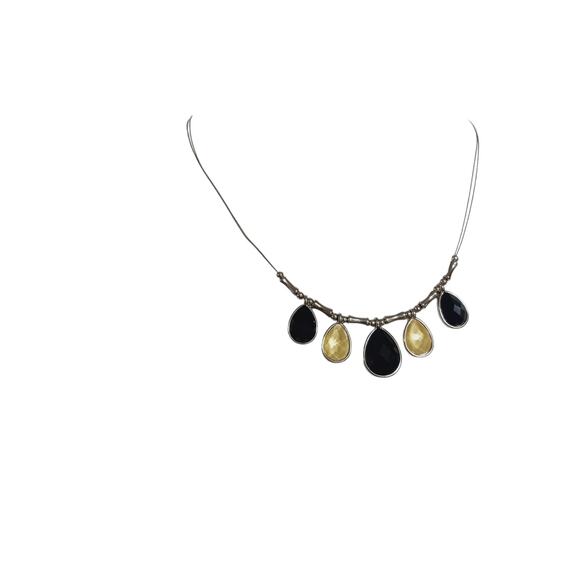 Yellow Black Stone Cabochon Glass Necklace Bead Spring Summer Fashion Jewelry - Picture 11 of 14